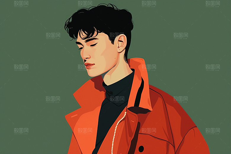 时尚涂鸦人物平面鲜明插画