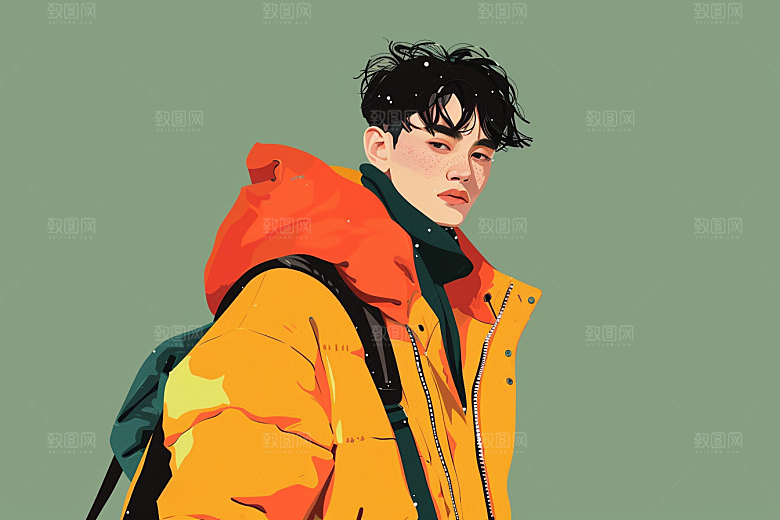 时尚涂鸦人物暖色调涂鸦插画