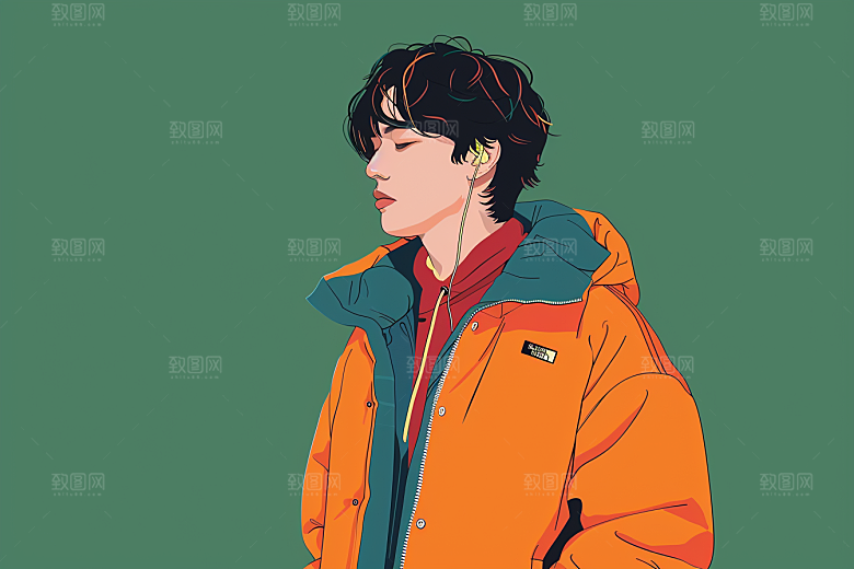 时尚涂鸦人物暖色调潮流插画