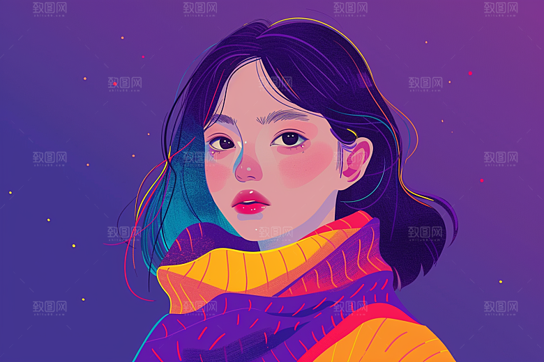 时尚涂鸦人物韩流撞色插画