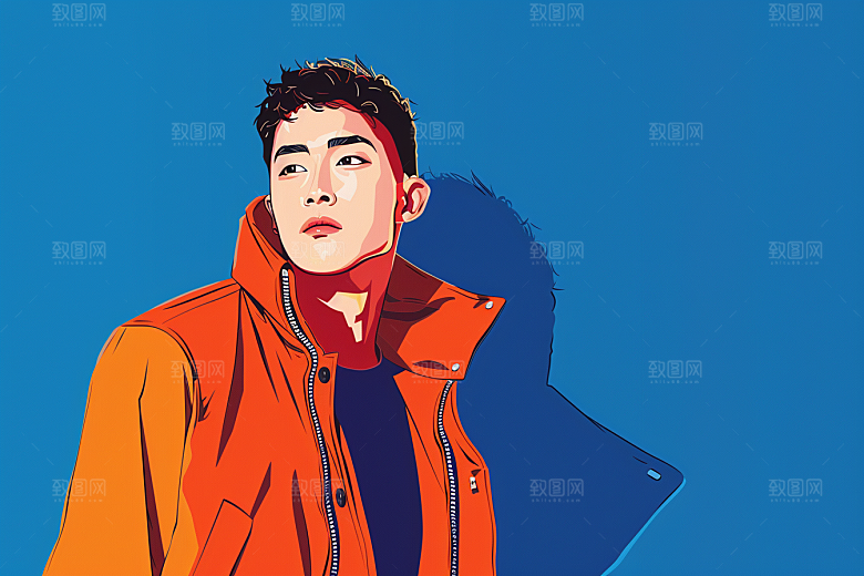 时尚涂鸦人物撞色高清插画