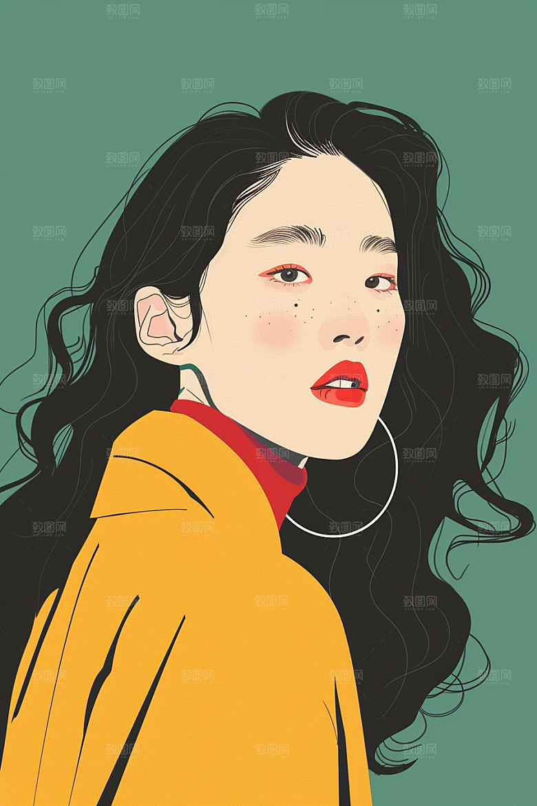 时尚涂鸦人物高清对比色插画
