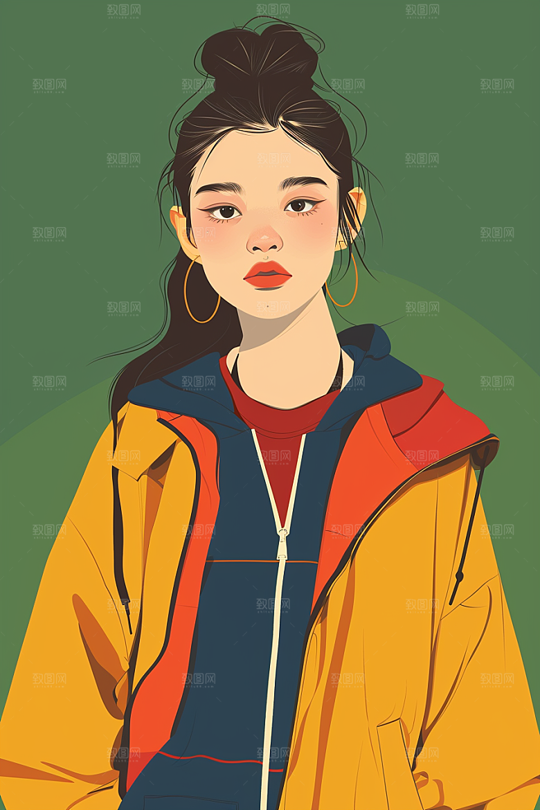 时尚涂鸦人物对比色韩流插画