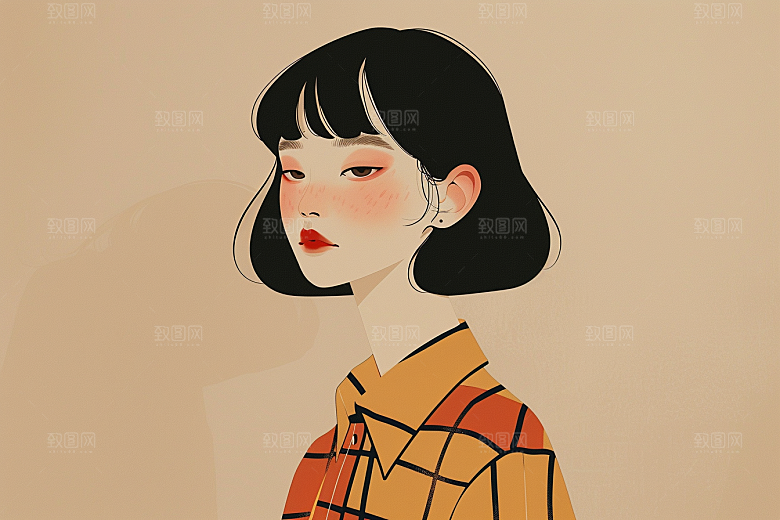 时尚涂鸦人物暖色调扁平风插画