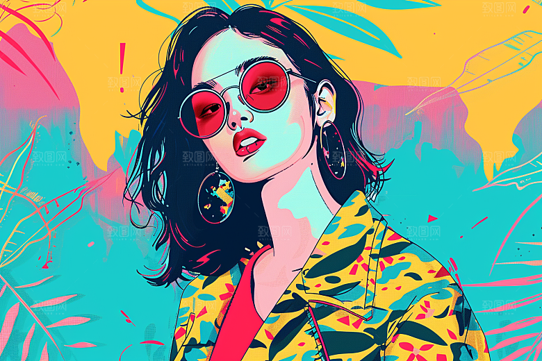 时尚涂鸦人物橙色撞色插画
