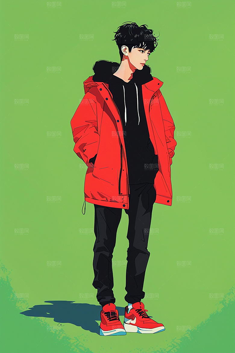 时尚涂鸦人物暖色调潮流插画