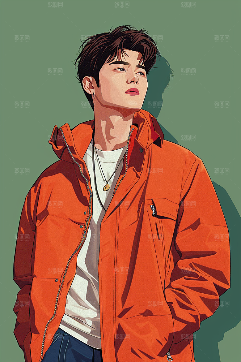 时尚涂鸦人物暖色调鲜明插画