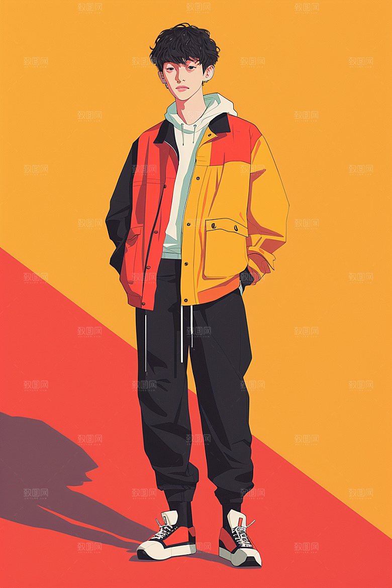 时尚涂鸦人物鲜明潮流插画
