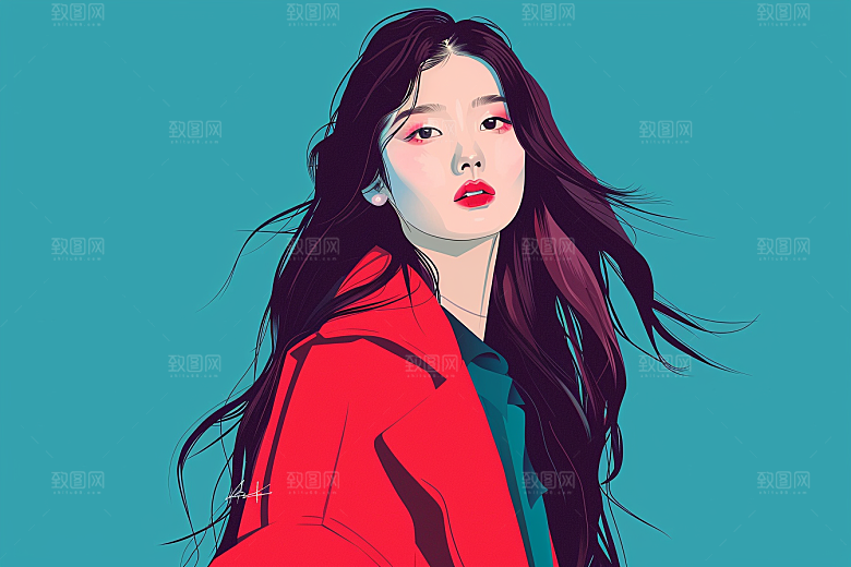 时尚涂鸦人物潮流暖色调插画