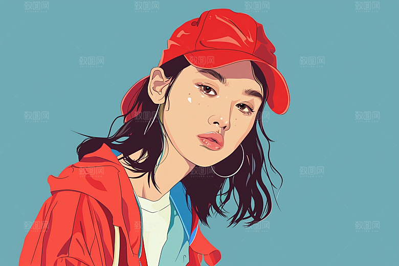 时尚涂鸦人物对比色韩流插画