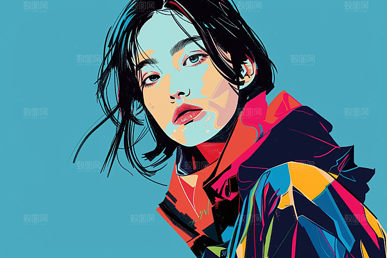 时尚涂鸦人物潮流撞色插画