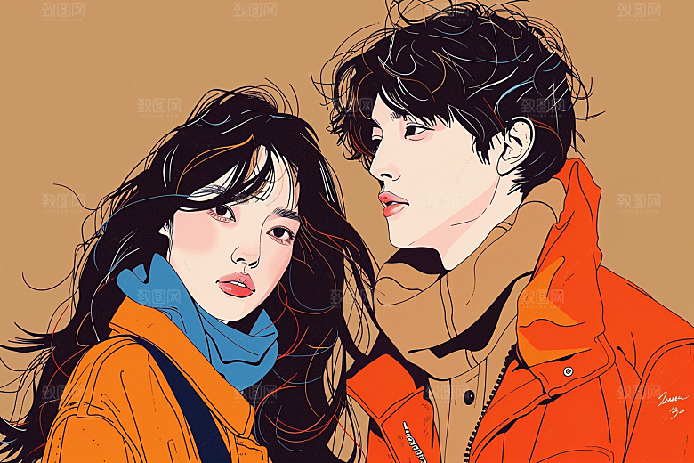 时尚涂鸦人物橙色对比色插画