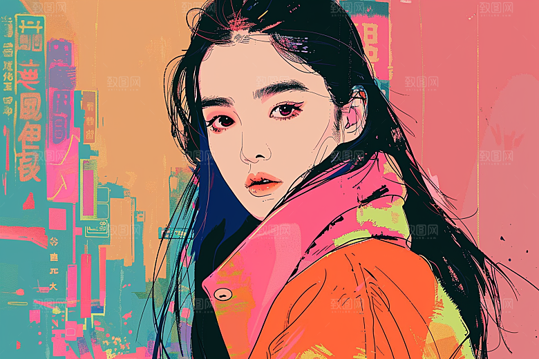 时尚涂鸦人物韩流涂鸦插画