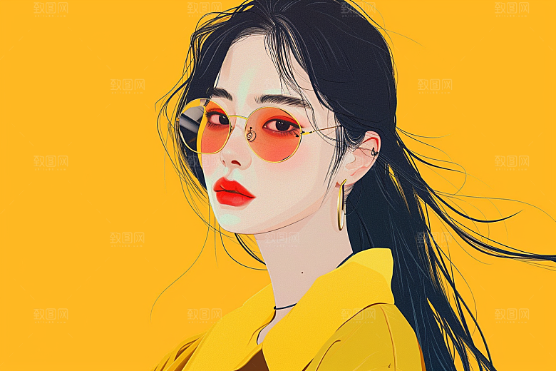 时尚涂鸦人物暖色调扁平风插画