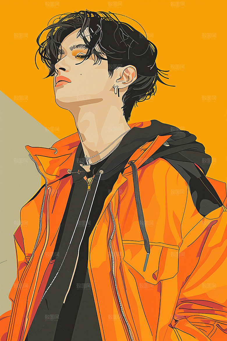 时尚涂鸦人物鲜明平面插画