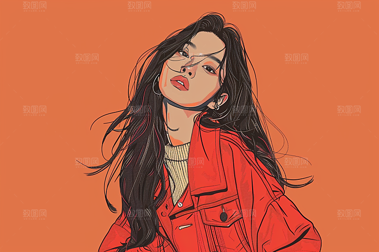时尚涂鸦人物扁平风撞色插画