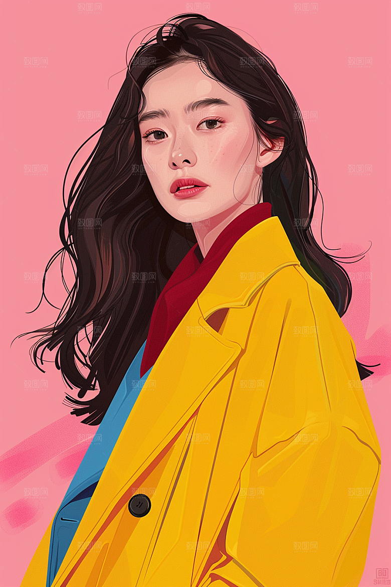 时尚涂鸦人物暖色调扁平风插画