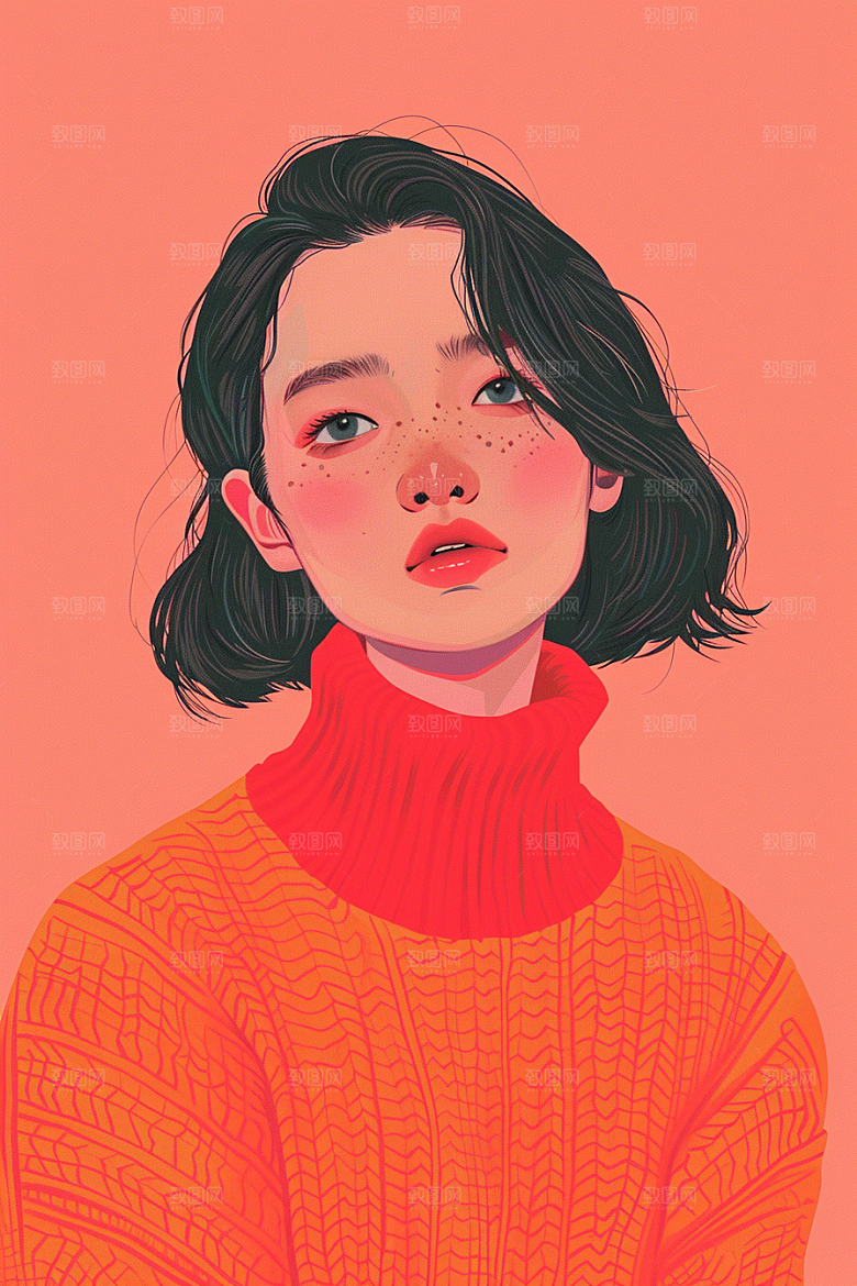 时尚涂鸦人物鲜明撞色插画