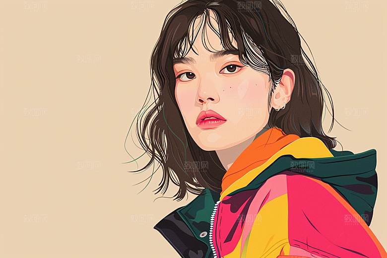 时尚涂鸦人物橙色高清插画