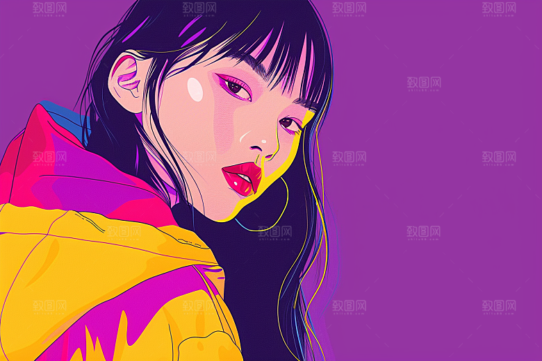 时尚涂鸦人物平面鲜明插画