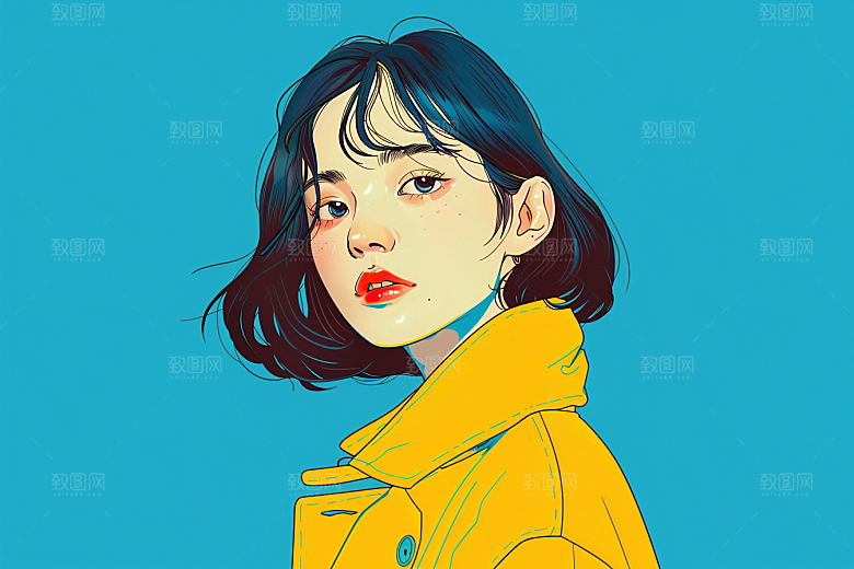 时尚涂鸦人物暖色调鲜明插画