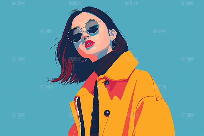 时尚涂鸦人物橙色韩流插画
