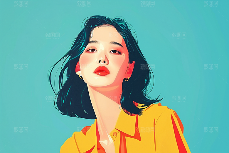 时尚涂鸦人物对比色扁平风插画