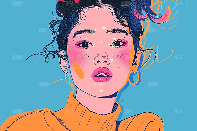时尚涂鸦人物平面橙色插画