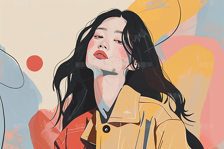 时尚涂鸦人物橙色对比色插画