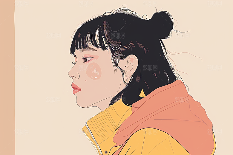 时尚涂鸦人物橙色鲜明插画