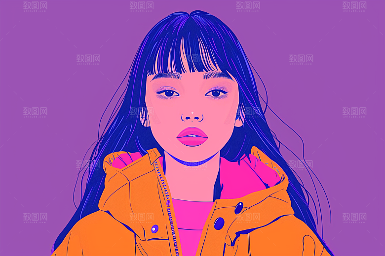 时尚涂鸦人物平面橙色插画