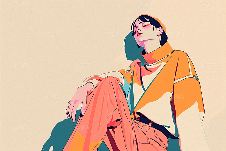 时尚涂鸦人物平面暖色调插画
