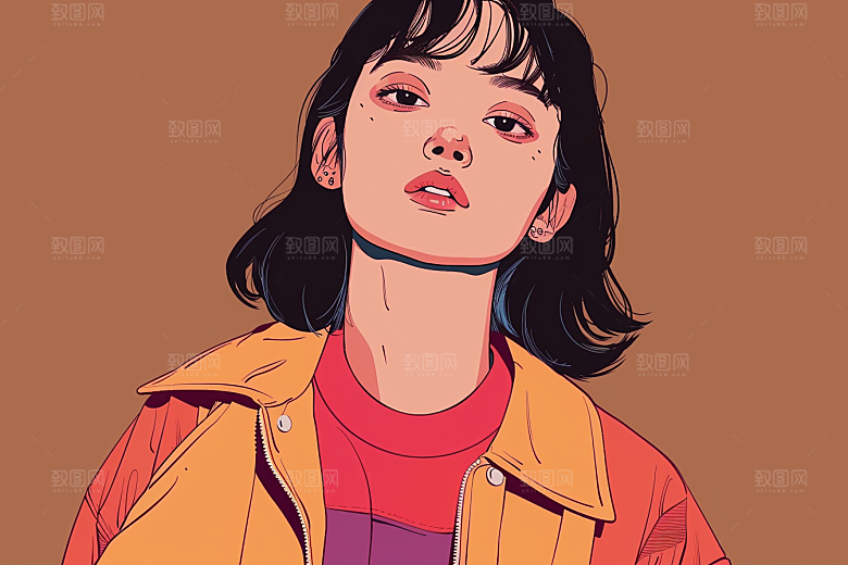 时尚涂鸦人物暖色调扁平风插画