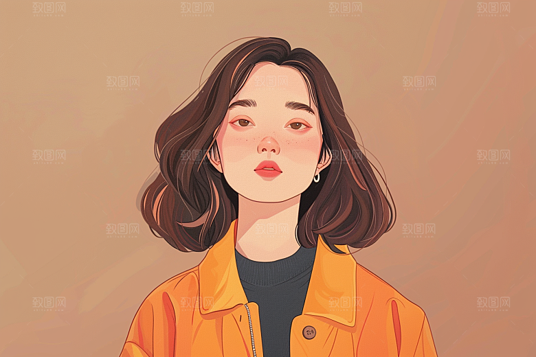 时尚涂鸦人物撞色扁平风插画