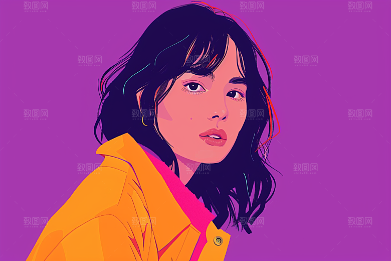 时尚涂鸦人物涂鸦撞色插画