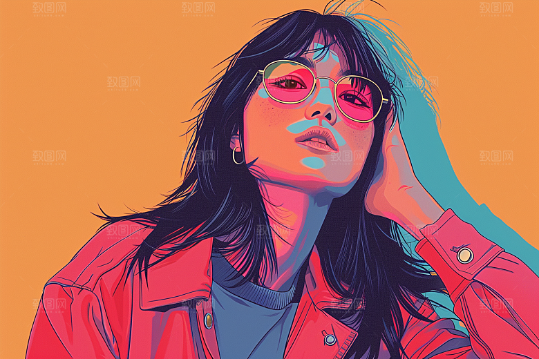 时尚涂鸦人物撞色潮流插画