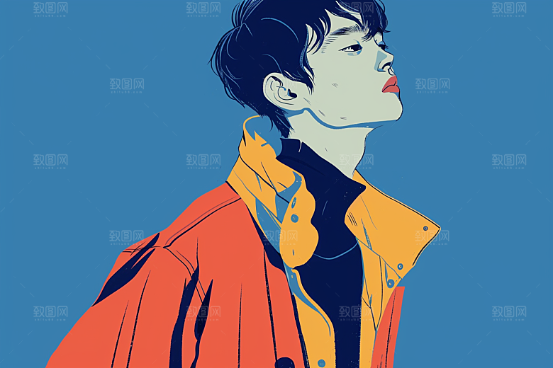 时尚涂鸦人物鲜明撞色插画