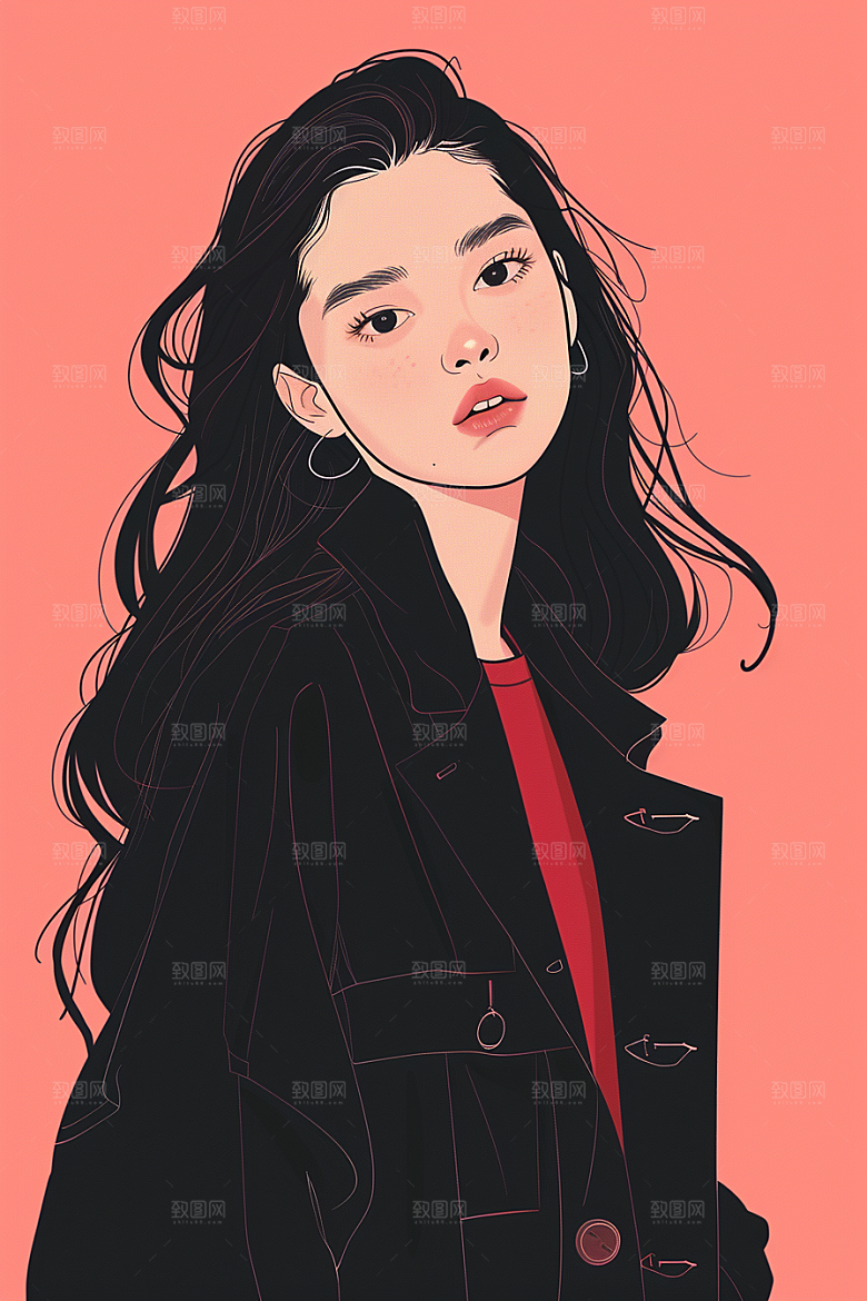 时尚涂鸦人物暖色调平面插画