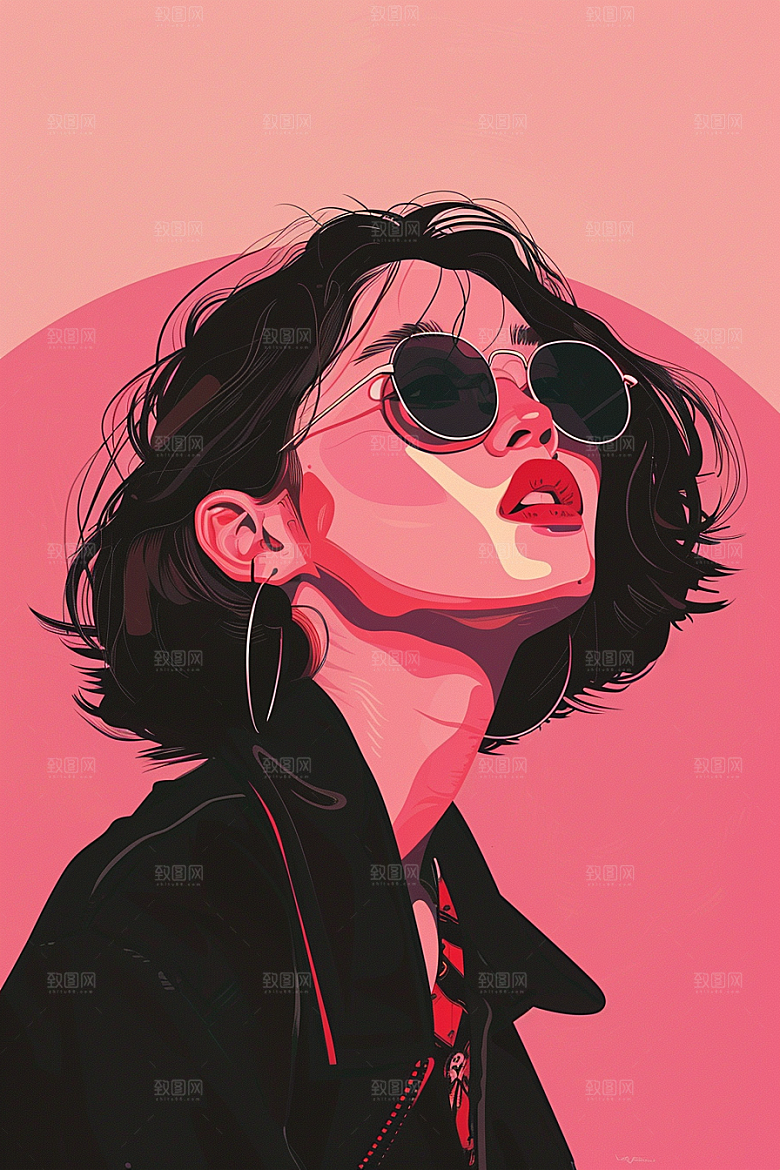时尚涂鸦人物对比色鲜明插画