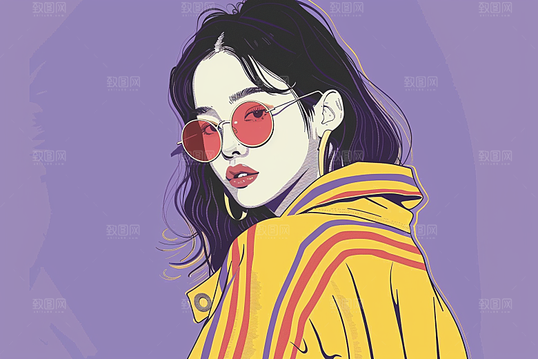 时尚涂鸦人物橙色鲜明插画