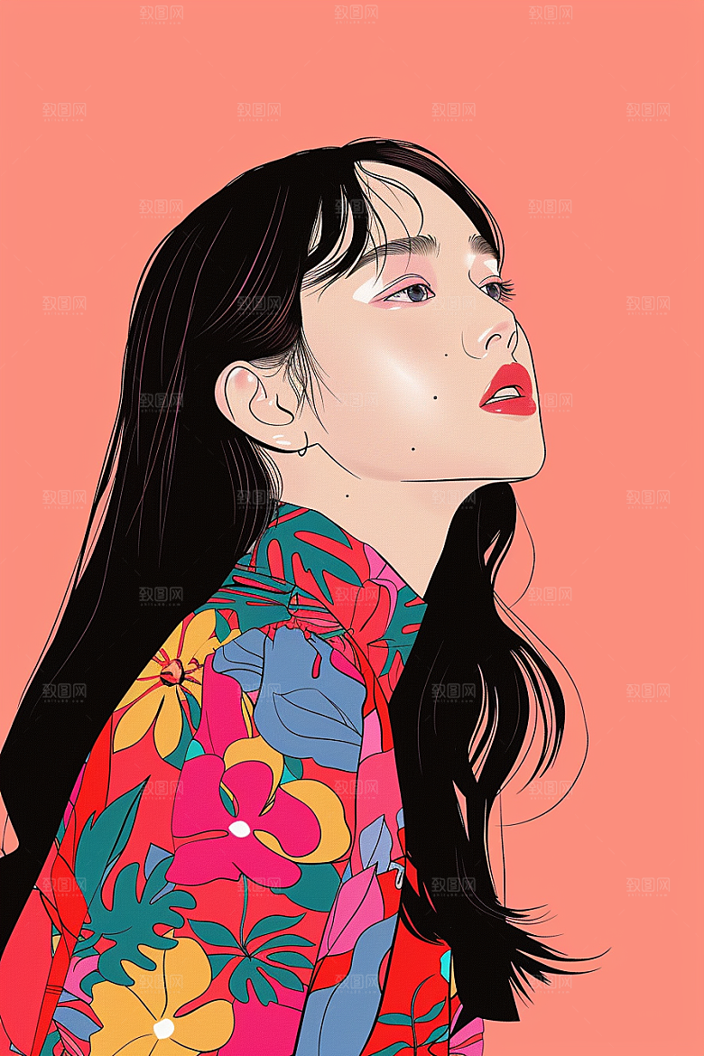 时尚涂鸦人物平面鲜明插画