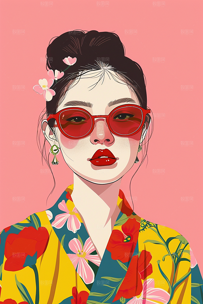 时尚涂鸦人物韩流鲜明插画