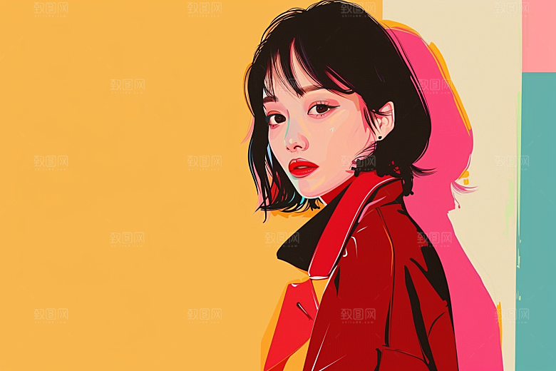 时尚涂鸦人物韩流平面插画