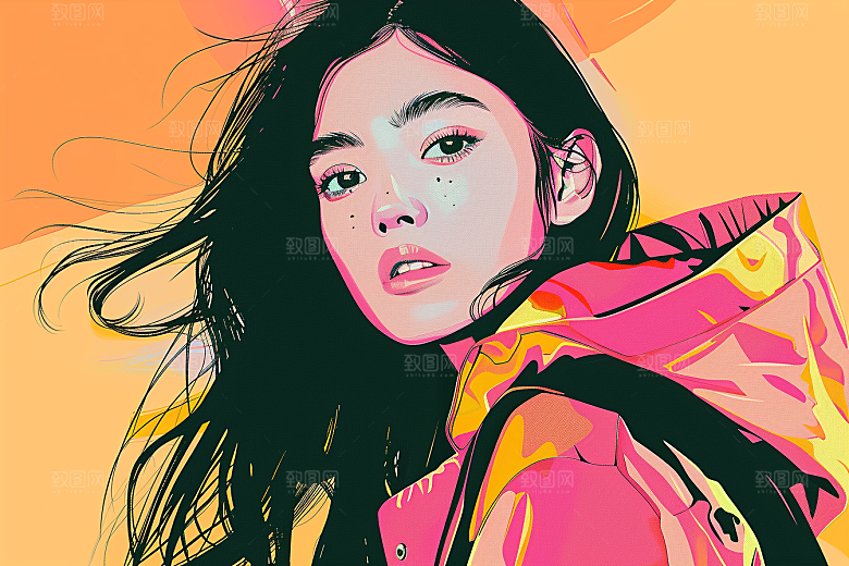 时尚涂鸦人物潮流平面插画