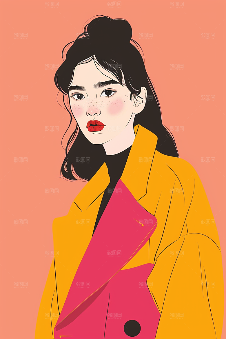 时尚涂鸦人物鲜明韩流插画