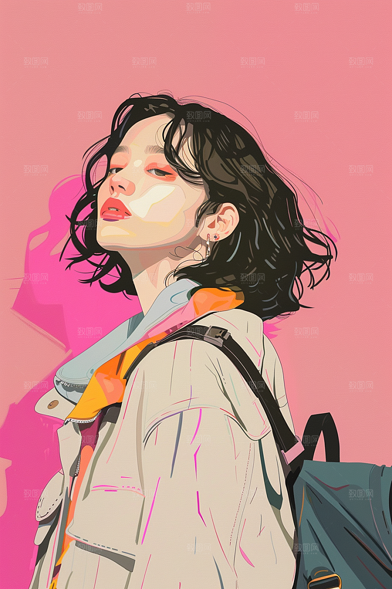 时尚涂鸦人物韩流高清插画