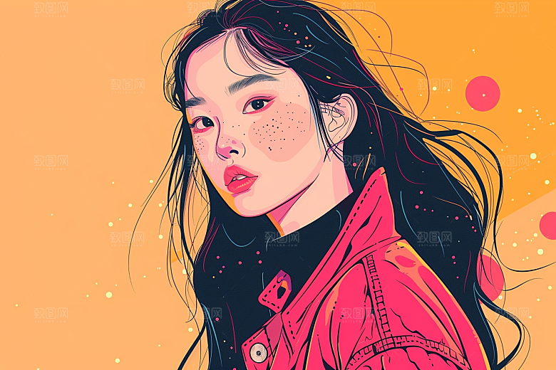时尚涂鸦人物韩流扁平风插画