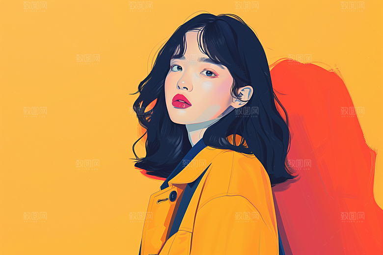 时尚涂鸦人物鲜明暖色调插画