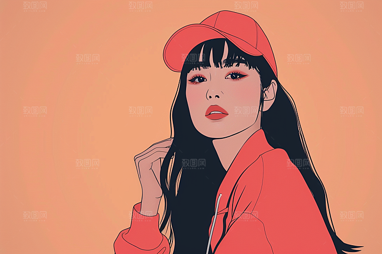 时尚涂鸦人物潮流橙色插画