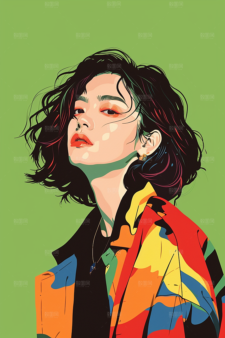 时尚涂鸦人物涂鸦对比色插画
